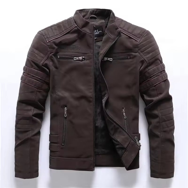 Winter motorcycle men's leather jacket