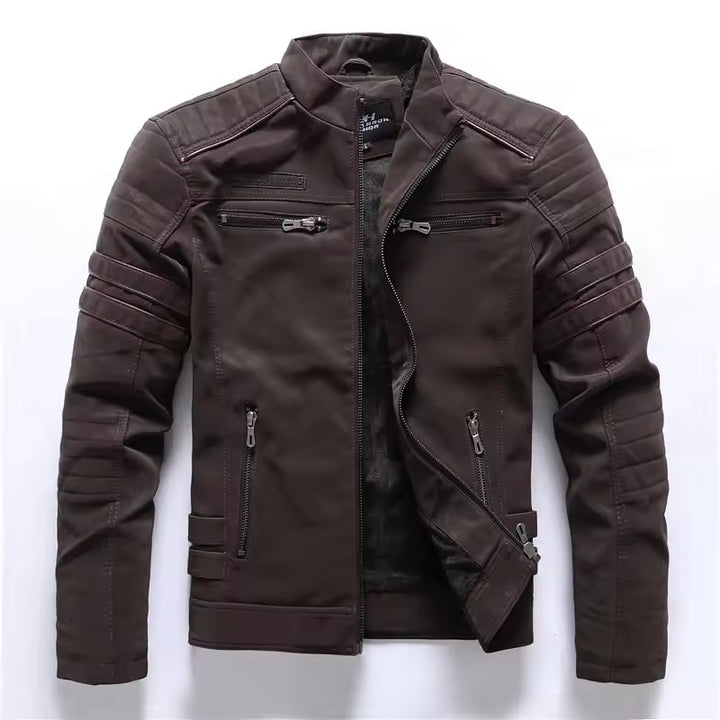 Winter motorcycle men's leather jacket
