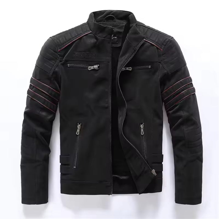 Winter motorcycle men's leather jacket