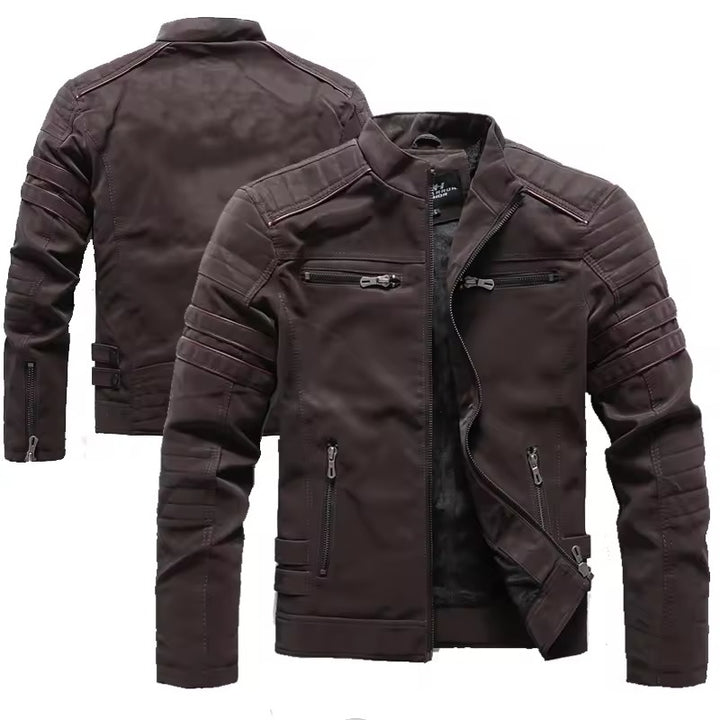 Winter motorcycle men's leather jacket