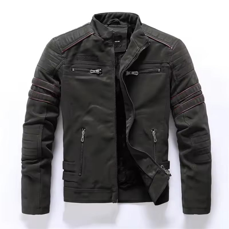 Winter motorcycle men's leather jacket